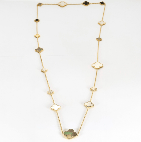 Collier VAN CLEEF & ARPELS - Magic Alhambra - Collier Sautoir, or jaune, onyx et nacre 58 Facettes