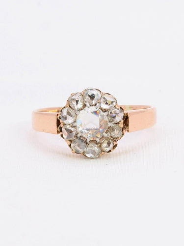 Bague 58 Bague marguerite en or rose 18k avec diamants taille rose 0,70 ct 58 Facettes 1090.4