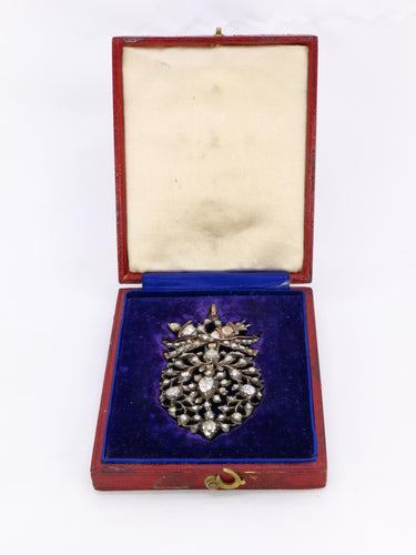 Pendentif Pendentif ancien cœur flamand en or, argent et diamants taille rose 58 Facettes 1113.6