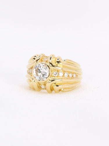 Bague 44.5 Bague vintage à godrons en or jaune 18 carats et diamants 58 Facettes 1111.3