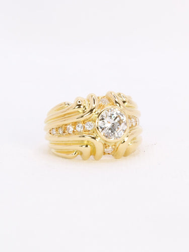Bague 44.5 Bague vintage à godrons en or jaune 18 carats et diamants 58 Facettes 1111.3