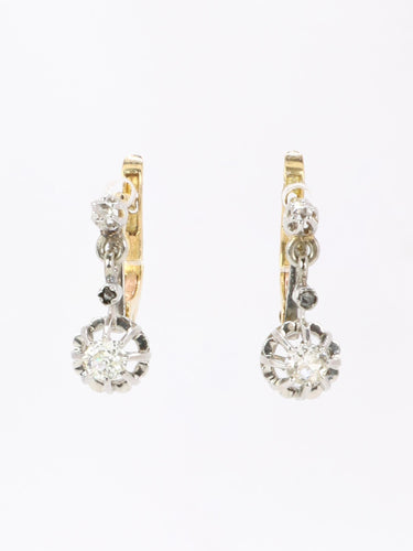 Boucles d'oreilles Dormeuses anciennes - Boucles d’oreilles en or jaune 18 carats et diamants 58 Facettes 1130.6