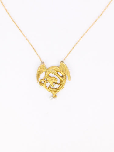 Collier Collier Art nouveau - Chimère en or jaune 18 carats et perles 58 Facettes 1108.3