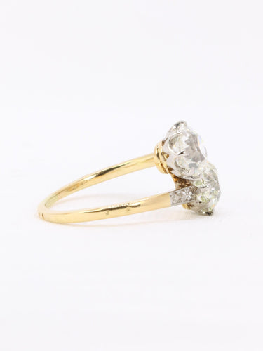 Bague 52 Bague toi et moi ancienne en or 18 carats et platine, diamants 2,60 ct 58 Facettes 1113.1