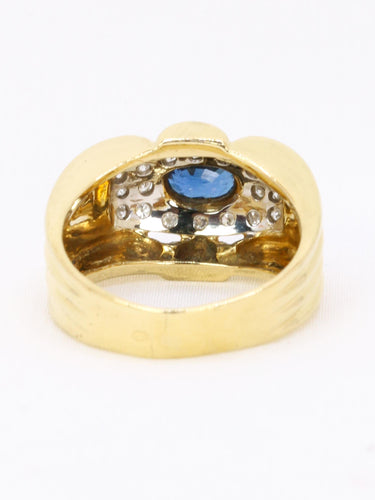Bague 54.5 Bague à godrons en or jaune 18 carats, saphir ovale et diamants 58 Facettes 1160