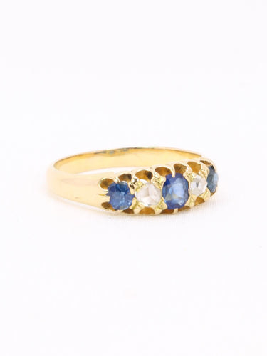 Bague 46 Bague jarretière en or jaune 18k, saphirs et diamants taille rose 58 Facettes 1181.4