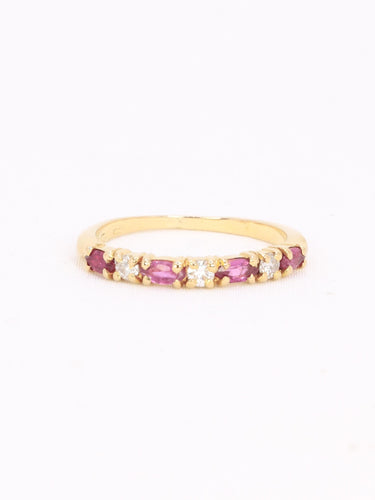 Bague 51 Alliance - Demi-alliance en or jaune 18 carats, diamants et tourmalines roses 58 Facettes 1186.2