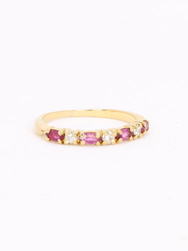 Bague 51 Alliance - Demi-alliance en or jaune 18 carats, diamants et tourmalines roses 58 Facettes 1186.2