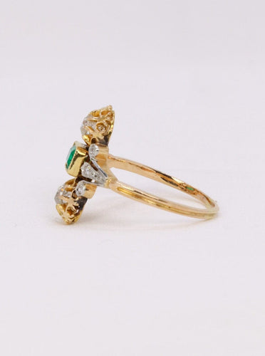 Bague 54 Bague Art Nouveau en or jaune 18k, émeraude et diamants 58 Facettes 1042.2