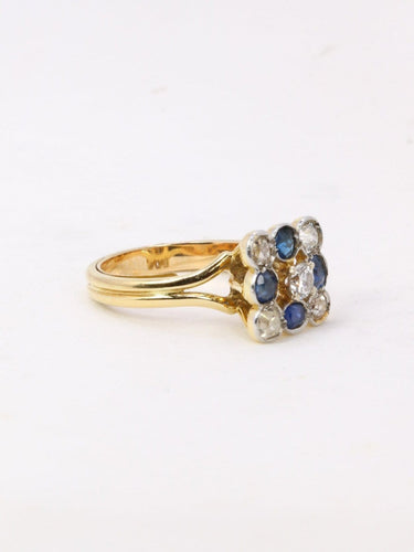 Bague 53 Bague carrée en or jaune et platine, saphirs et diamants 58 Facettes 963