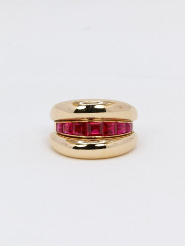 Bague 52 Bague jonc vintage en or jaune 18k et rubis synthétiques calibrés 58 Facettes 1049.2