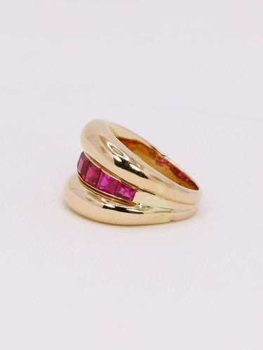 Bague 52 Bague jonc vintage en or jaune 18k et rubis synthétiques calibrés 58 Facettes 1049.2