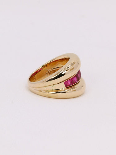 Bague 52 Bague jonc vintage en or jaune 18k et rubis synthétiques calibrés 58 Facettes 1049.2