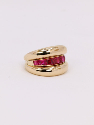 Bague 52 Bague jonc vintage en or jaune 18k et rubis synthétiques calibrés 58 Facettes 1049.2