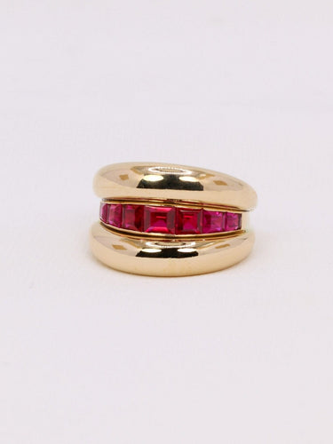 Bague 52 Bague jonc vintage en or jaune 18k et rubis synthétiques calibrés 58 Facettes 1049.2
