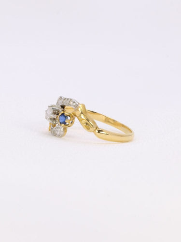Bague 54 Bague Art nouveau trilogie en or jaune 18 carats, saphirs et diamants 58 Facettes 1076.2