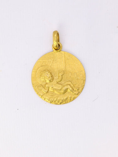 Pendentif Pendentif religieux vintage - Médaille ronde en or jaune 18 carats 58 Facettes 1087.17