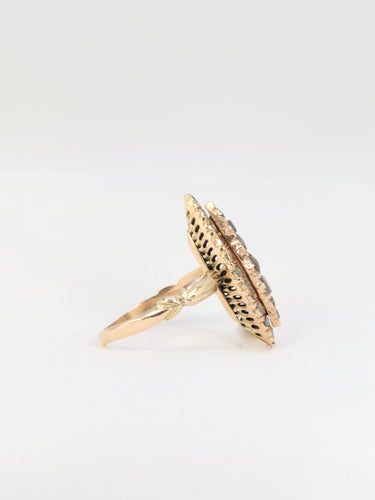Bague 53.5 Bague marquise ancienne en or jaune 14k et diamants salt & pepper 58 Facettes 318