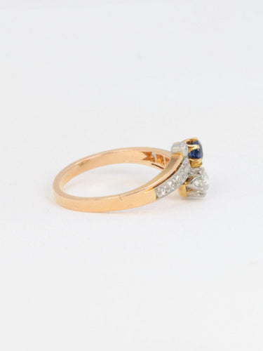 Bague 53 Bague Toi et Moi en or jaune avec saphir et diamants 58 Facettes 478