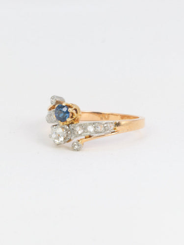 Bague 53 Bague Toi et Moi en or jaune avec saphir et diamants 58 Facettes 478