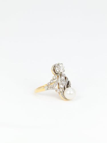 Bague 53 Bague toi et moi Belle Époque en or blanc 18 carats, perle et diamants 58 Facettes 718