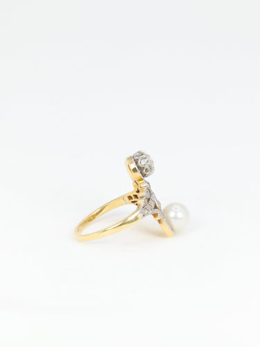 Bague 53 Bague toi et moi Belle Époque en or blanc 18 carats, perle et diamants 58 Facettes 718
