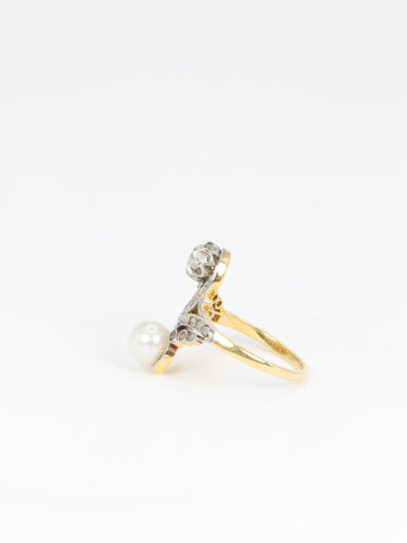 Bague 53 Bague toi et moi Belle Époque en or blanc 18 carats, perle et diamants 58 Facettes 718