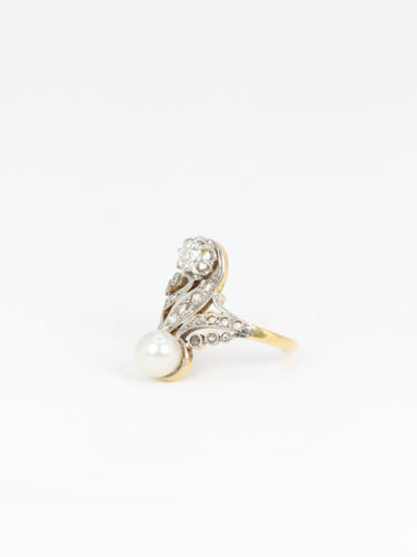 Bague 53 Bague toi et moi Belle Époque en or blanc 18 carats, perle et diamants 58 Facettes 718