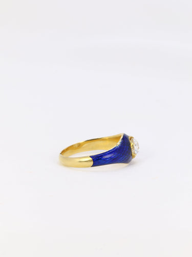 Bague 54 Bague solitaire en or jaune 18 k à diamant taille ancienne et émail bleu 58 Facettes 838
