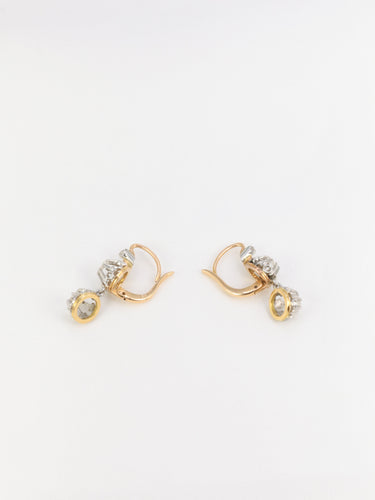 Boucles d'oreilles Dormeuses anciennes en or 18 carats, platine et diamants taille rose 58 Facettes 744