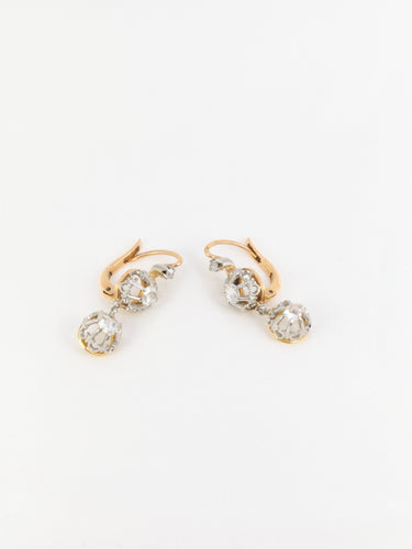 Boucles d'oreilles Dormeuses anciennes en or 18 carats, platine et diamants taille rose 58 Facettes 744