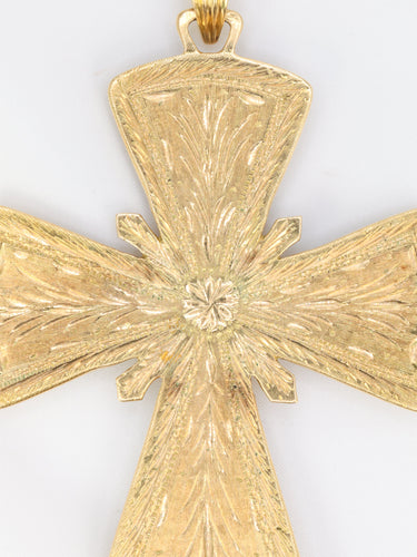 Pendentif Pendentif croix pectorale en or jaune 18k, émail et cabochons de saphirs 58 Facettes 519