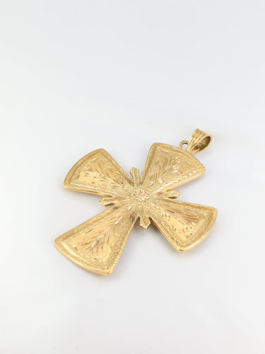 Pendentif Pendentif croix pectorale en or jaune 18k, émail et cabochons de saphirs 58 Facettes 519