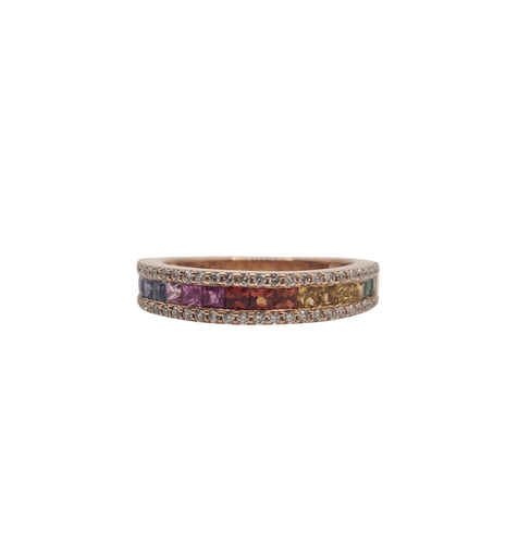 Bague 54 Bague or rose sertie de diamants et saphir multi-couleur 58 Facettes