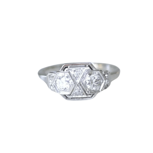 Bague 53 Bague Art Déco diamants or blanc et platine 58 Facettes