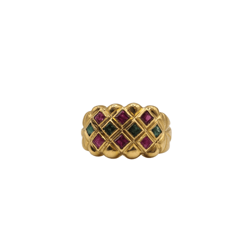 Bague 59 Bague or jaune rubis émeraudes 58 Facettes