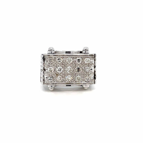 Bague 58 Bague cocktail rétro en or blanc 18 carats et diamants 58 Facettes an01