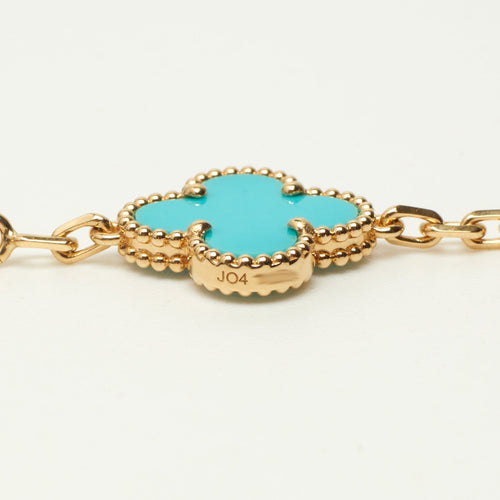 Bracelet Van Cleef & Arpels Vintage Alhambra - Bracelet 5 motifs en or jaune, turquoise et diamants 58 Facettes