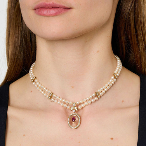 Collier Van Cleef & Arpels - Collier à perles de culture avec rubis et diamants 58 Facettes 22741