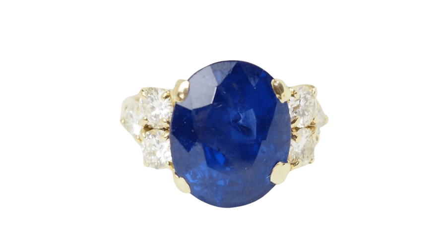Bague Bague en or jaune, saphir de Ceylan et diamants 58 Facettes