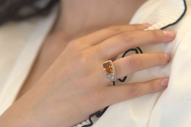 Bague 54 Bague en platine avec topaze naturelle 8,24 ct et diamants 58 Facettes 26070-25649c