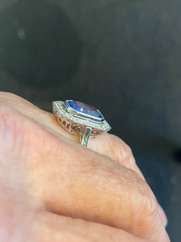 Bague Bague style Art-Deco or blanc, saphir et diamants 58 Facettes