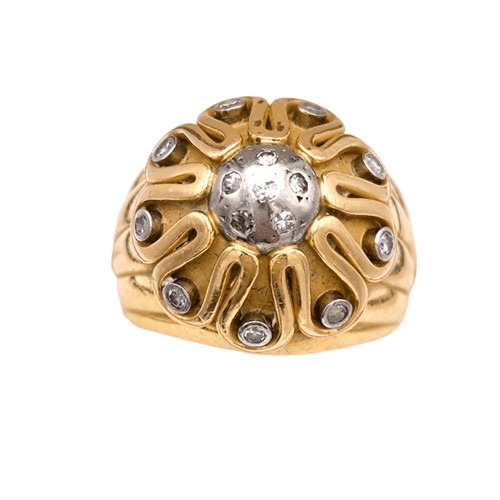 Bague 57 Importante bague dôme vintage or et diamants 58 Facettes
