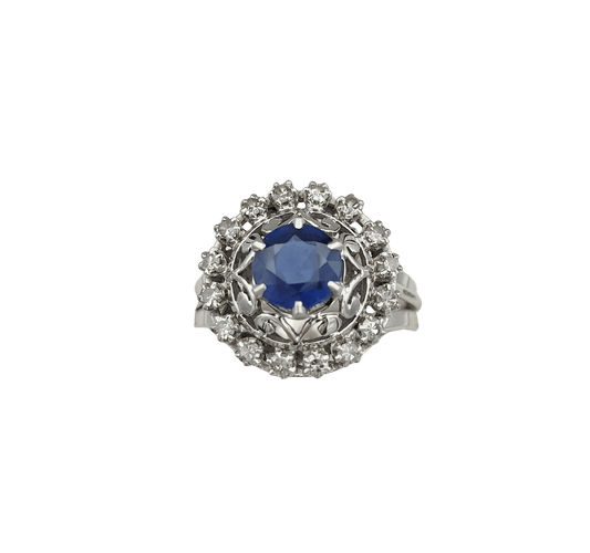 Bague 50 Bague or gris et platine, saphir, diamants 58 Facettes