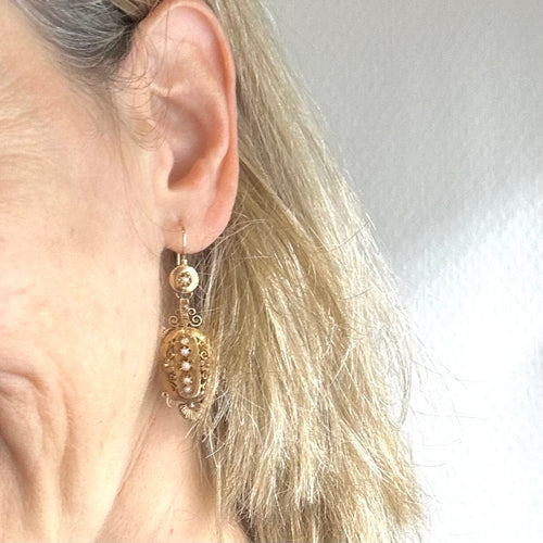 Boucles d'oreilles Boucles d'oreilles pendantes en or jaune 750 et demi-perles fines 58 Facettes Z1351652
