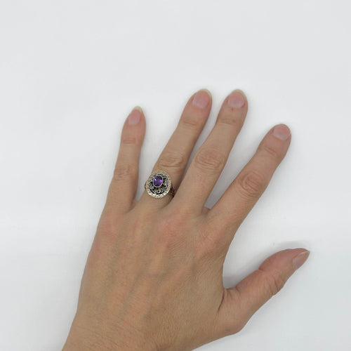 Bague Bague en or rose 750 et argent à améthyste et diamants 58 Facettes Z1351655