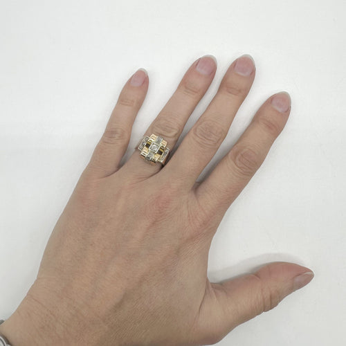 Bague 55 Bague tank en or 750 et platine avec diamants 58 Facettes Z1351852