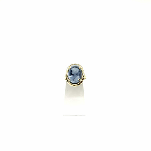 Bague 56 Bague camée en or jaune 750 et agate bleue 58 Facettes Z1351881