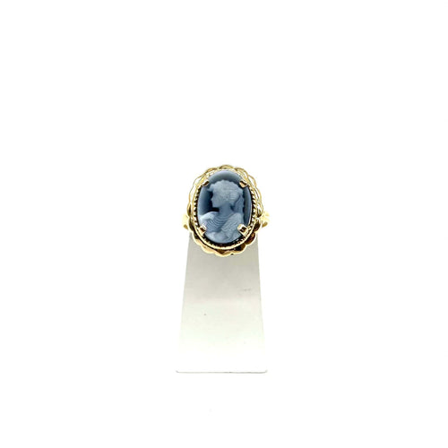Bague 56 Bague camée en or jaune 750 et agate bleue 58 Facettes Z1351881