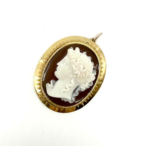 Pendentif Pendentif camée en volume en or jaune 750 et agate 58 Facettes Z15B51550